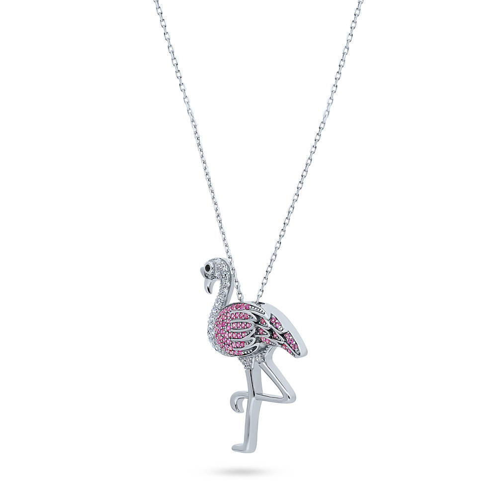 Sterling Silver Flamingo CZ Fashion Pendant Necklace #N1417-01