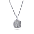 Square CZ Necklace and Earrings in Sterling Silver, Clear Color