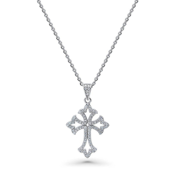 Sterling Silver Cross CZ Fashion Pendant Necklace #N1449-01