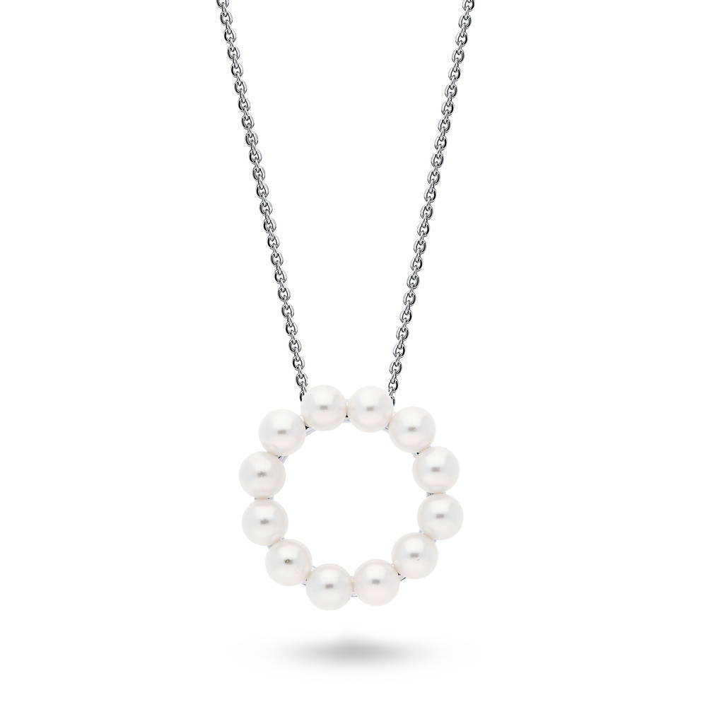 Open Circle Bead Imitation Pearl Necklace in Sterling Silver, 1 of 6