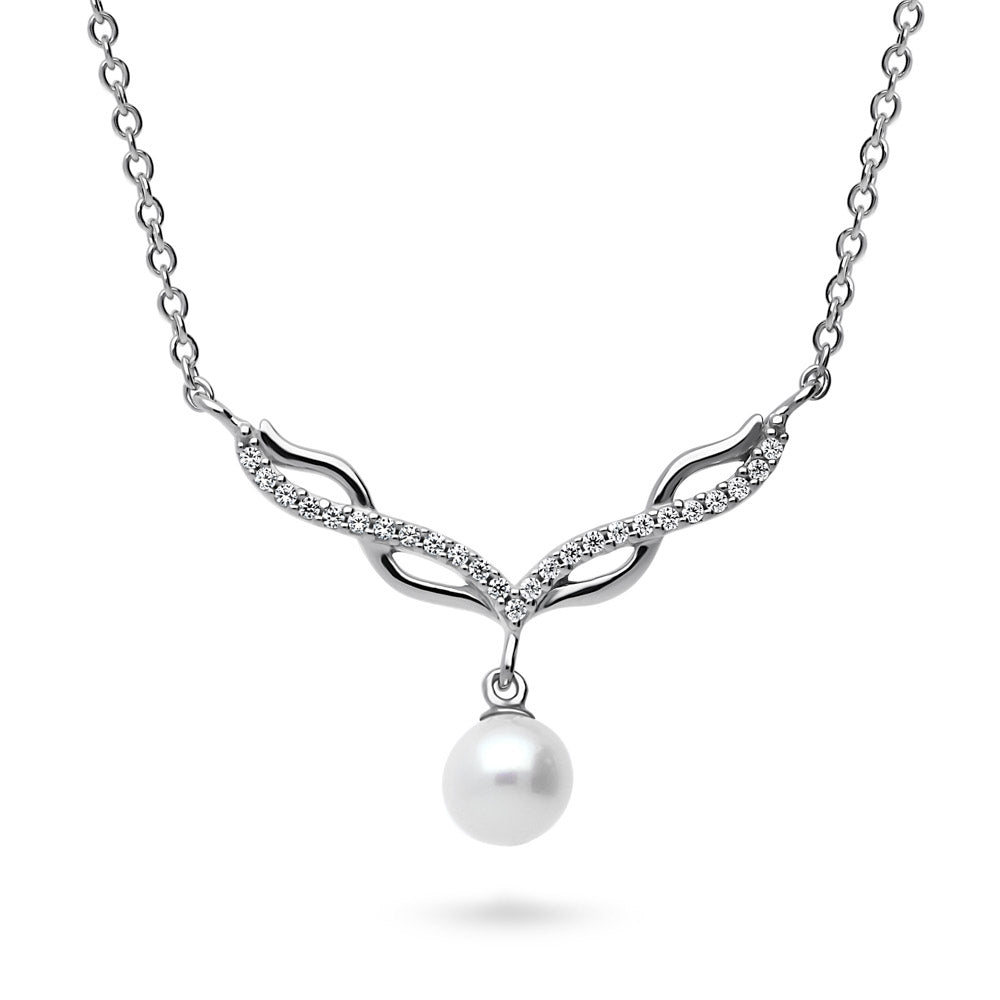 Infinity Cultured Pearl Necklace in Sterling Silver, 1 of 6