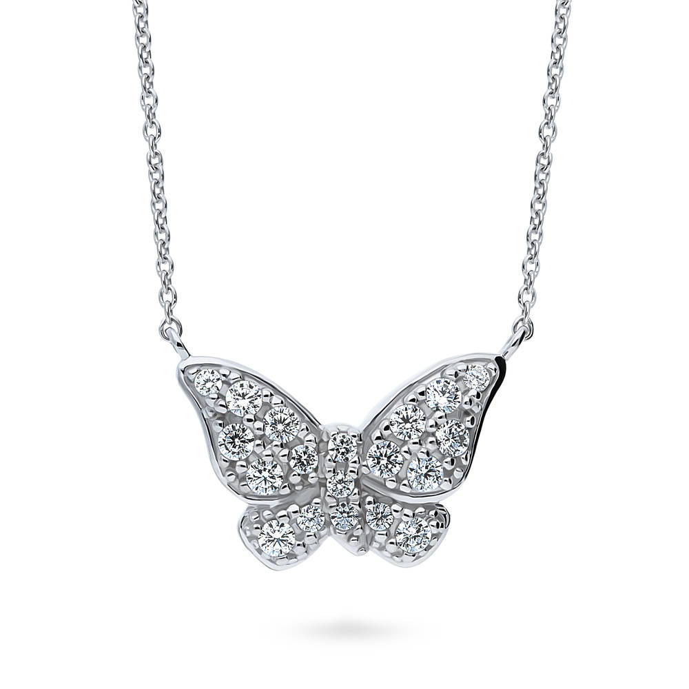 Sterling Silver Butterfly Cubic Zirconia CZ Fashion Necklace – BERRICLE