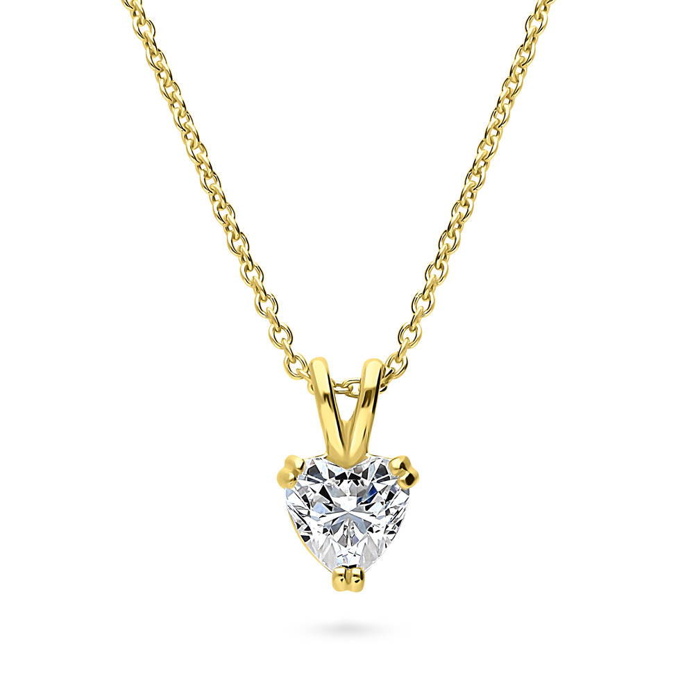 Solitaire Heart Heart CZ Necklace in Gold Flashed Sterling Silver, 1 of 6