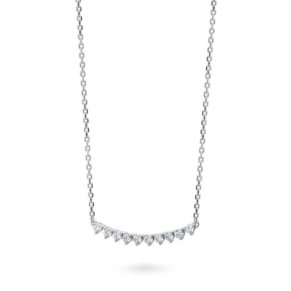Angle view of Bar CZ Pendant Necklace in Sterling Silver, 3 of 5