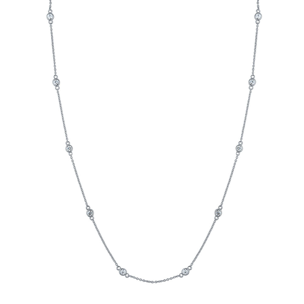 Sterling Silver Paperclip CZ by the Yard Chain Necklace, 2 Piece 