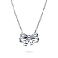 Bow Tie Ribbon Necklace and Earrings in Sterling Silver, Style 1