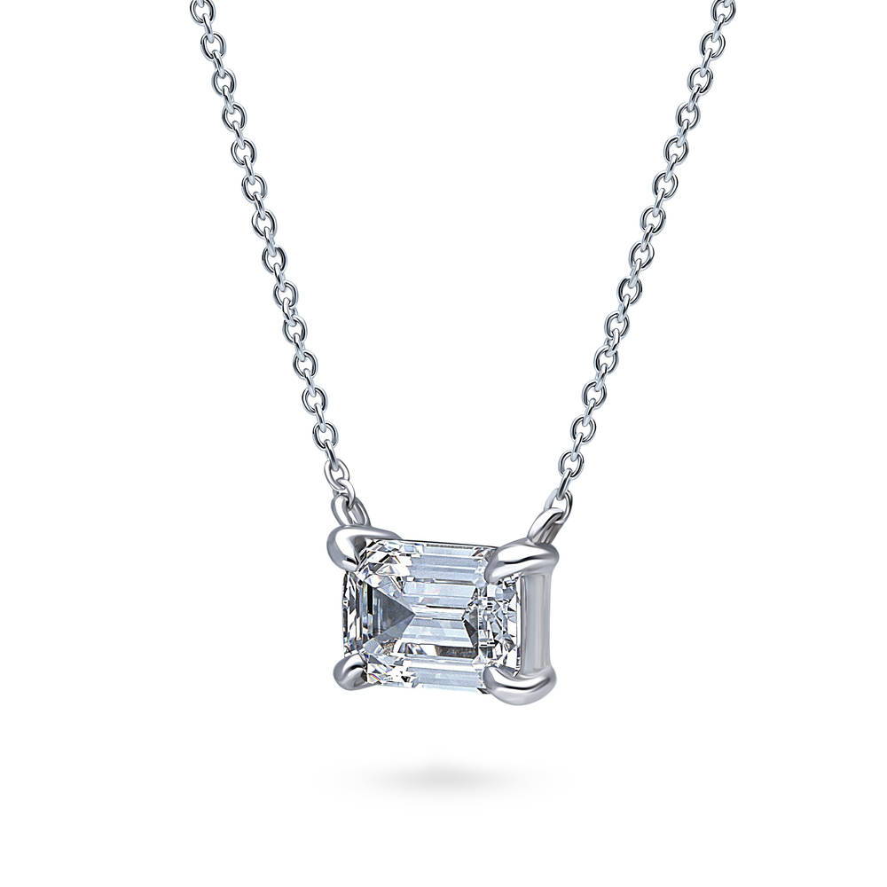 Sterling Silver East-West CZ Pendant And Tennis Necklace Set