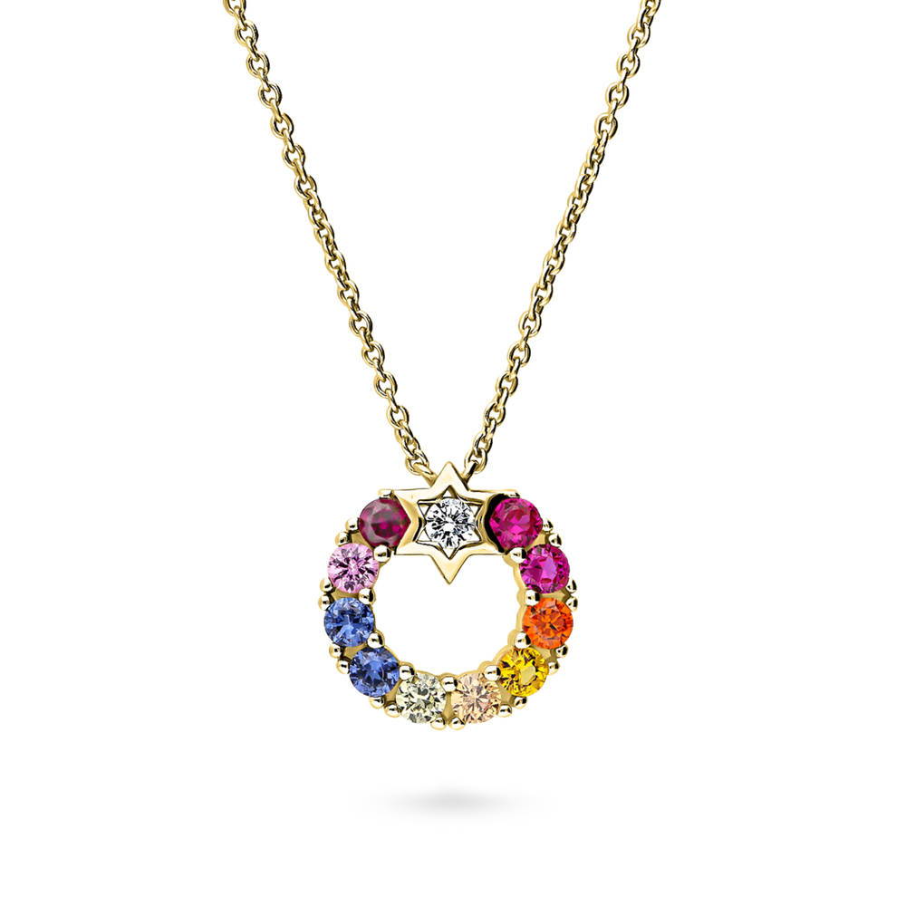 Sterling Silver Open Circle Star Multi Color CZ Fashion Set #VS770 