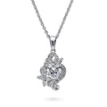 Heart Flower CZ Necklace in Sterling Silver, Clear Color