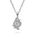 Front view of Heart Flower CZ Necklace and Earrings in Sterling Silver, Clear