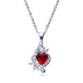 Heart Flower CZ Necklace and Earrings in Sterling Silver, Ruby