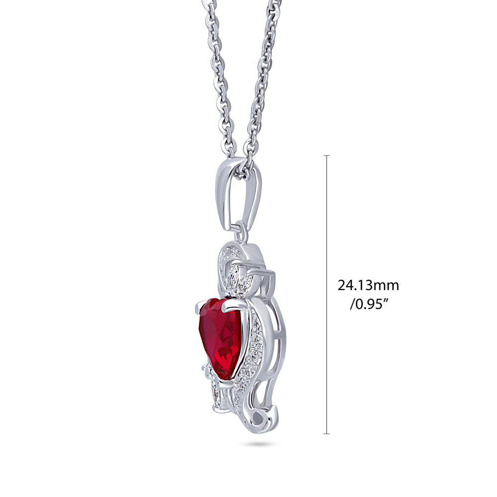 Sterling Silver Heart Flower CZ Anniversary Pendant Necklace