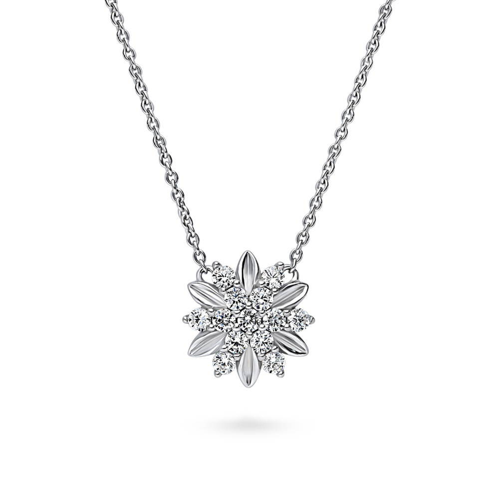 Sterling Silver Flower CZ Fashion Necklace and Earrings Set #VS760