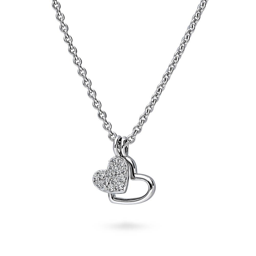 Sterling Silver Open Heart CZ Anniversary Pendant Necklace #N1647