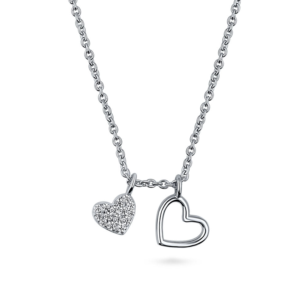 Sterling Silver Open Heart CZ Anniversary Pendant Necklace #N1647