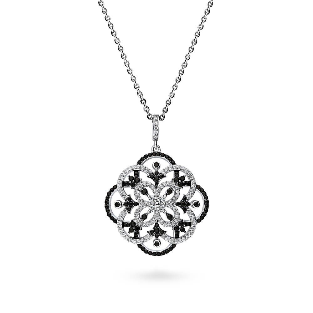 Sterling Silver Black and White Flower CZ Fashion Set #VS801-01