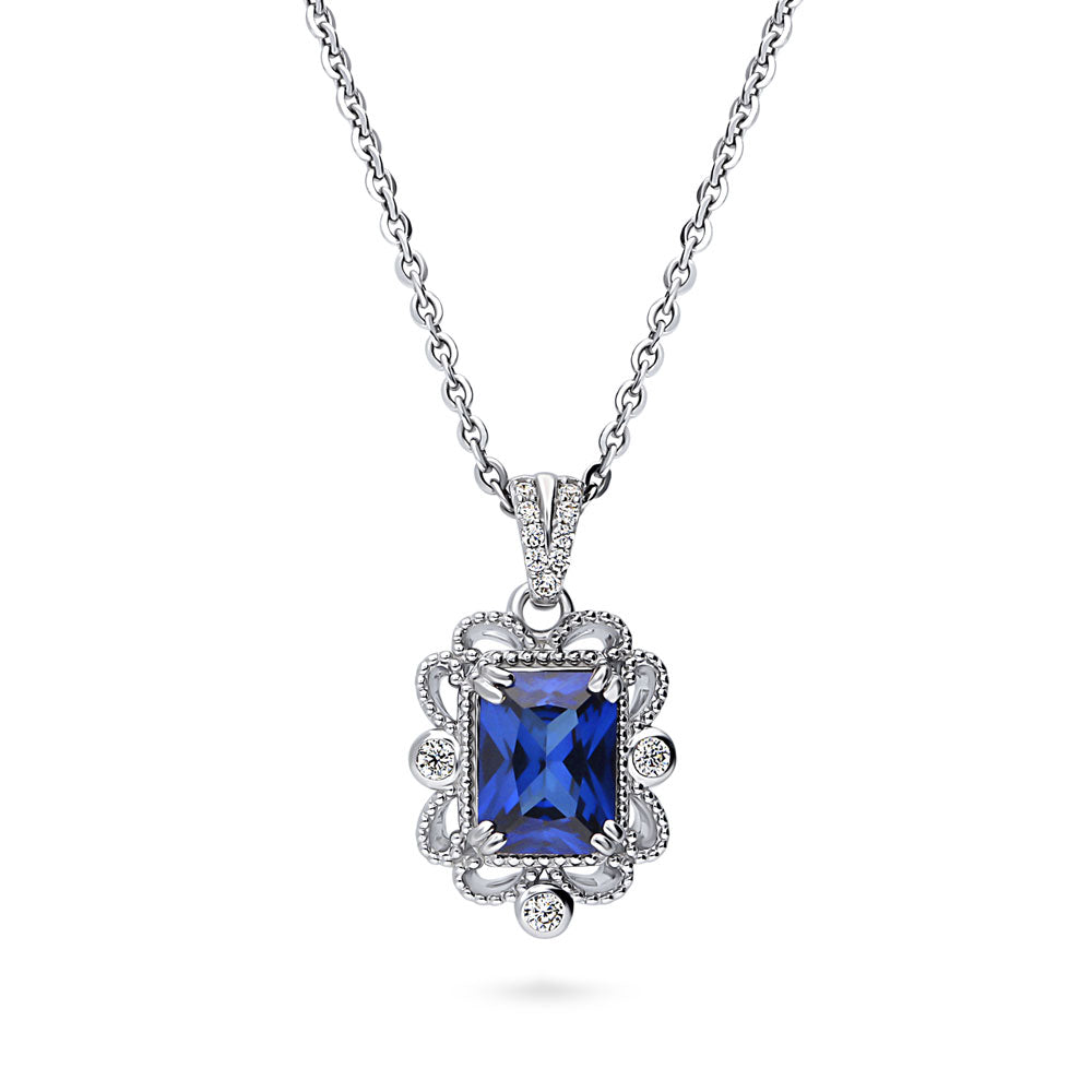 Blue Sapphire CZ Pendant Necklace 925 Sterling Silver Italy Adjustable selling Chain