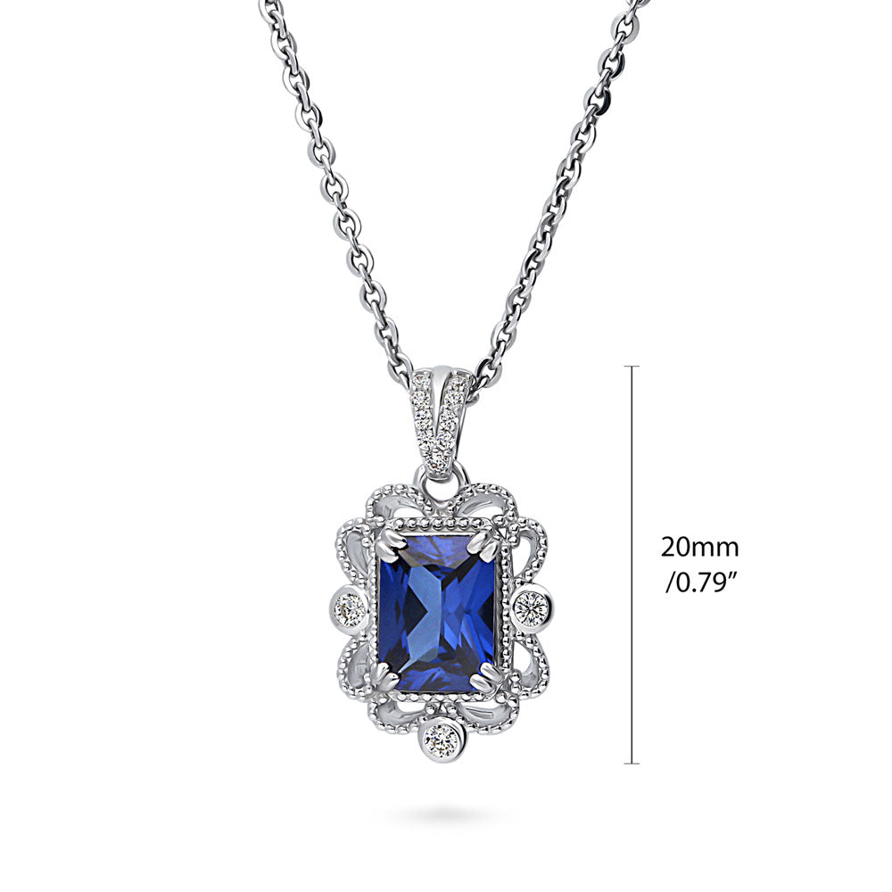 Sterling Silver Vintage Style Filigree Simulated Blue Sapphire CZ