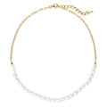 Paperclip Cultured Pearl Link Chain Necklace in Sterling Silver, Yellow Gold Flashed