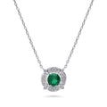 Flower Halo CZ Necklace and Earrings in Sterling Silver, Emerald Color