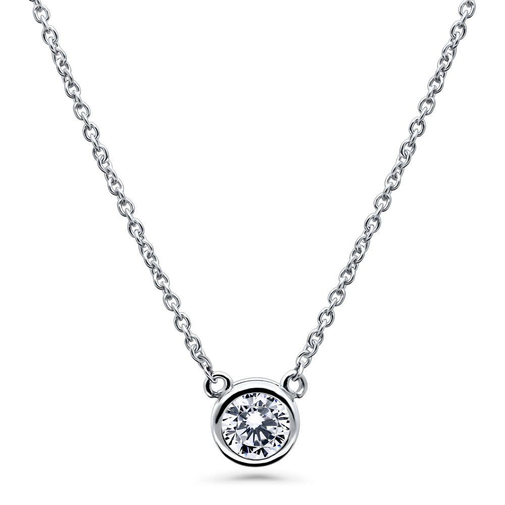 Solitaire 0.9ct Bezel Set Round CZ Necklace in Sterling Silver, 2 Piece, 4 of 11