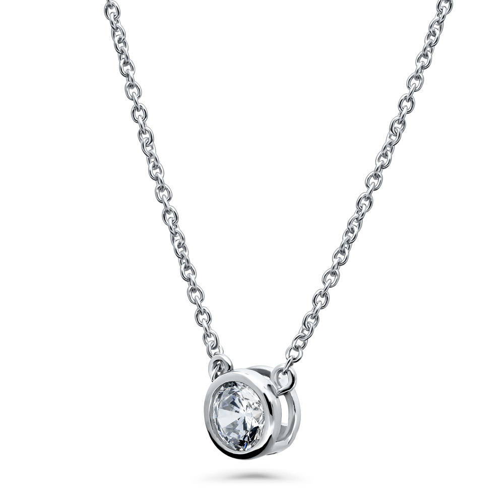 Solitaire 0.9ct Bezel Set Round CZ Necklace in Sterling Silver, 2 Piece, 8 of 11