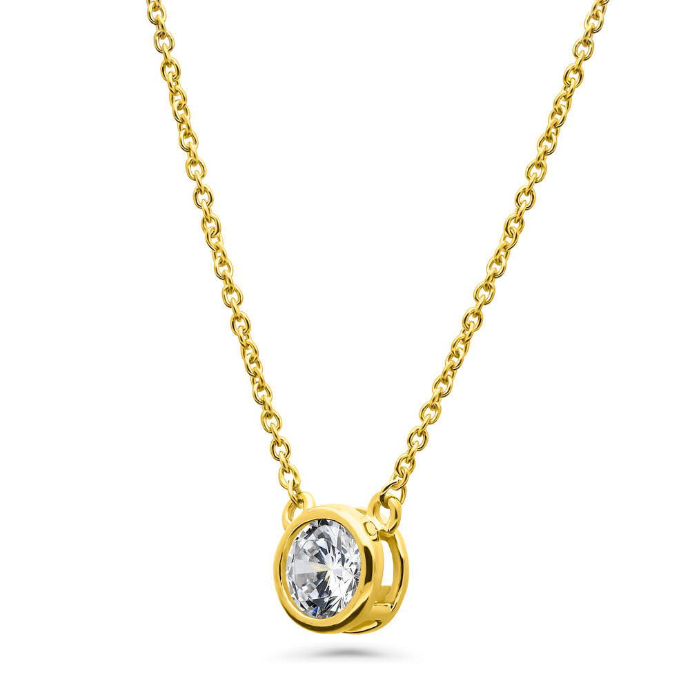 Front view of Solitaire 0.9ct Bezel Set Round CZ Necklace in Sterling Silver, 2 Piece, 9 of 11