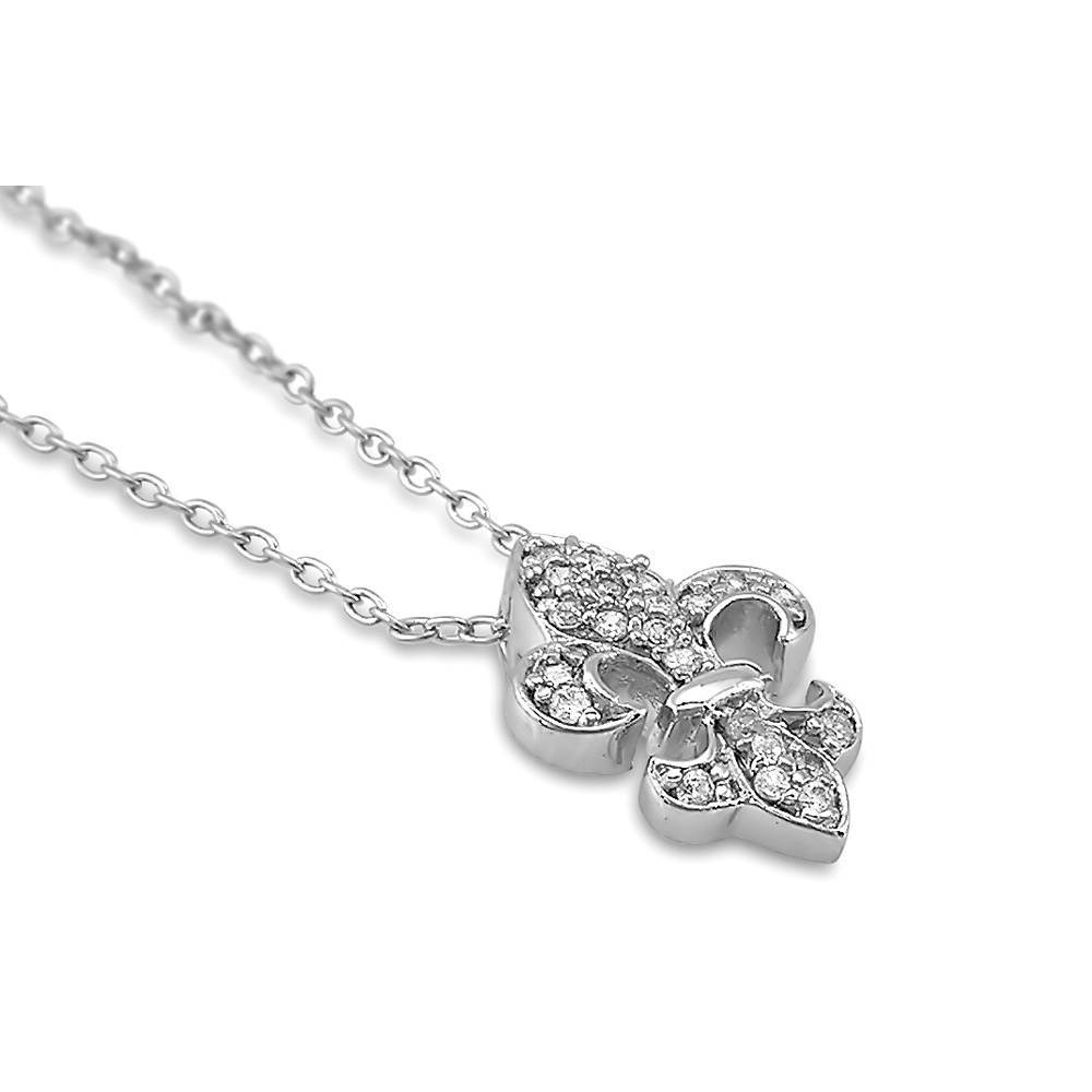 Sterling Silver Fleur De Lis CZ Pendant Necklace #N761-01 – BERRICLE