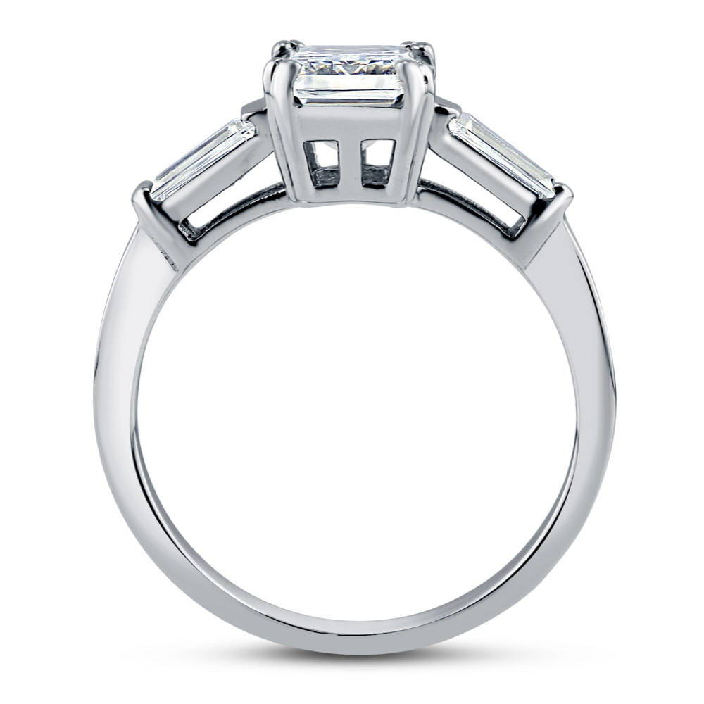 Sterling Silver 3-Stone Emerald Cut CZ Wedding Engagement Ring