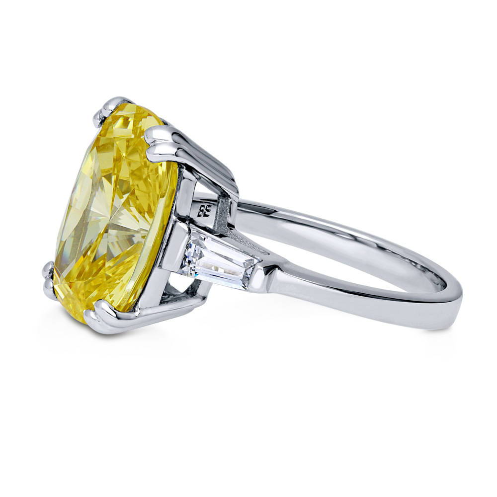 Sterling Silver 3-Stone Canary Cushion CZ Cocktail Anniversary