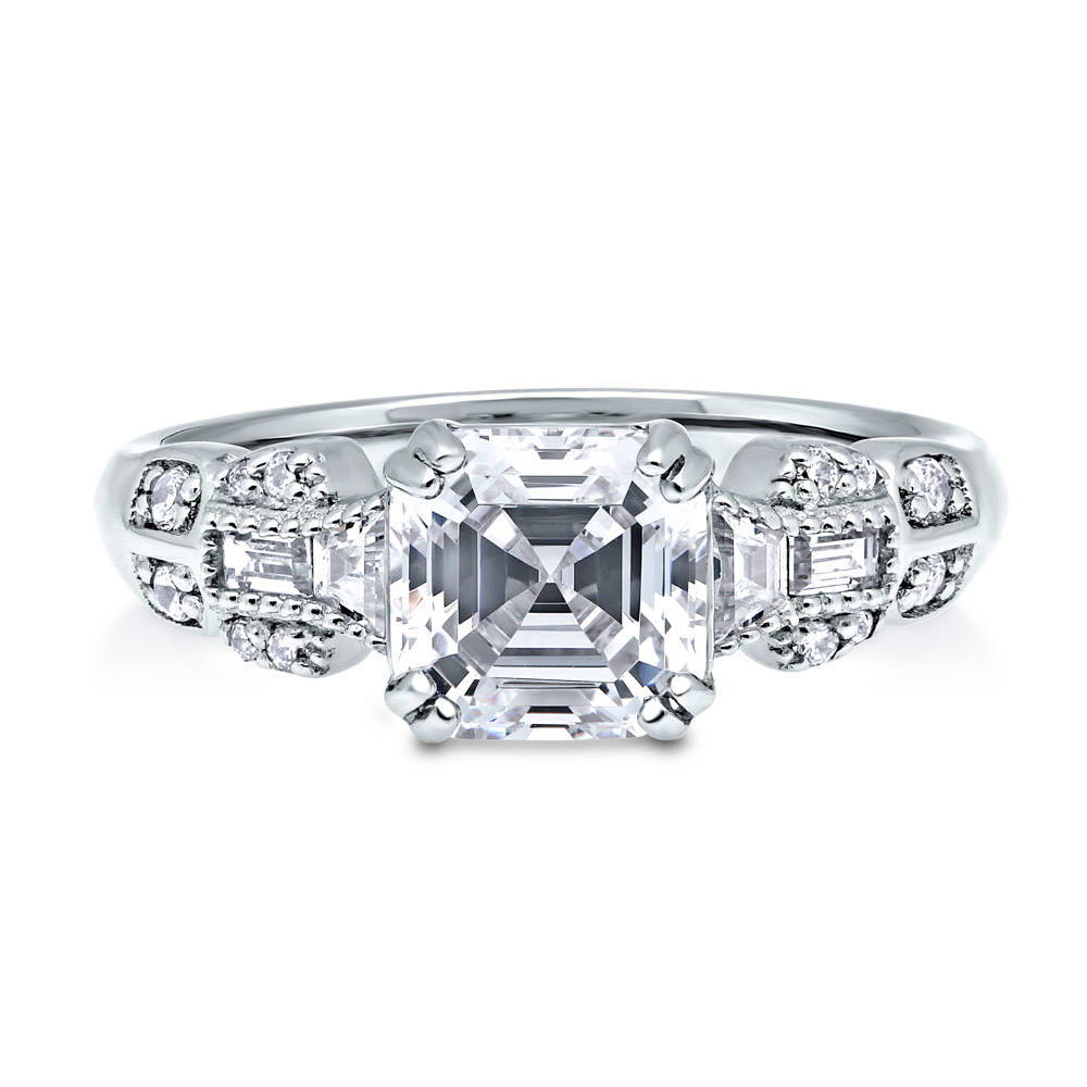 Solitaire 2ct Asscher CZ Ring in Sterling Silver, 1 of 7