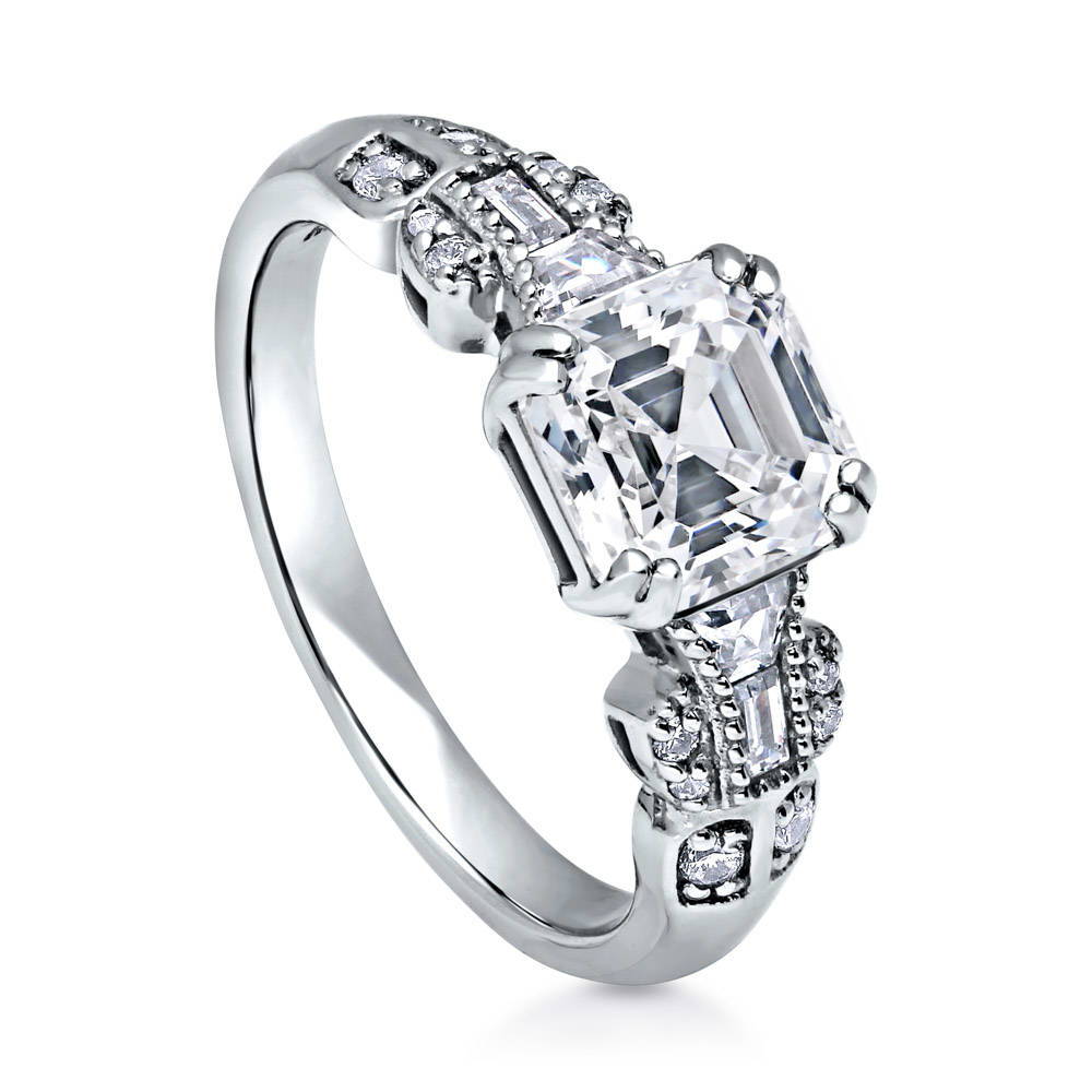 Front view of Solitaire 2ct Asscher CZ Ring in Sterling Silver, 4 of 7