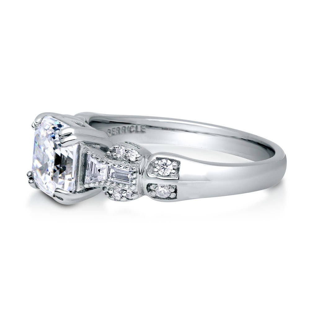 Angle view of Solitaire 2ct Asscher CZ Ring in Sterling Silver, 5 of 7