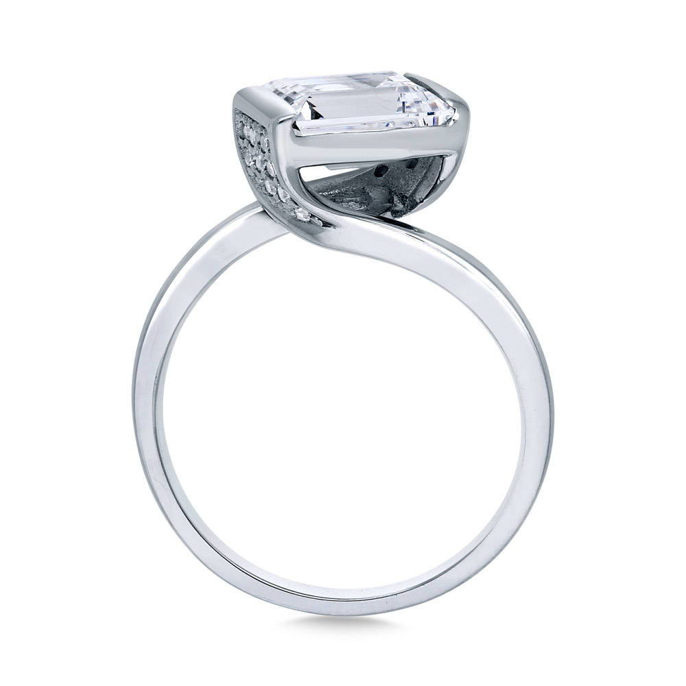 Alternate view of Solitaire Bypass 1.7ct Emerald Cut CZ Ring in Sterling Silver, 6 of 7