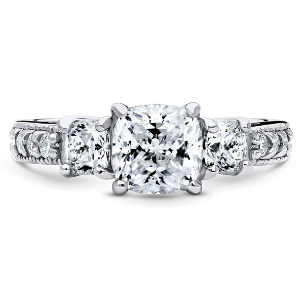 Sterling Silver 3-Stone Cushion CZ Wedding Engagement Promise Ring