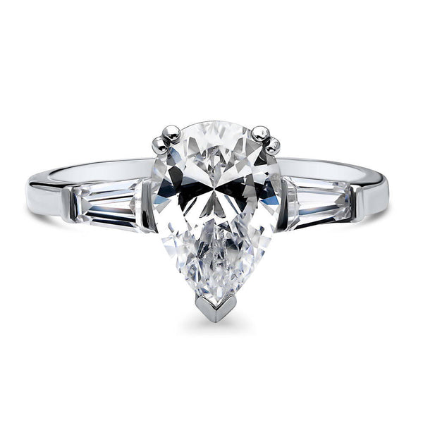 Solitaire 1.8ct Pear CZ Ring in Sterling Silver