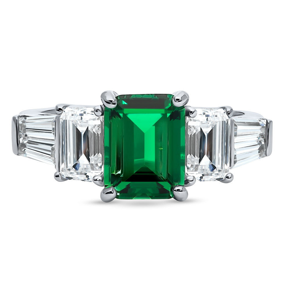 Sterling Silver 3-Stone Simulated Emerald CZ Wedding Engagement Ring # ...