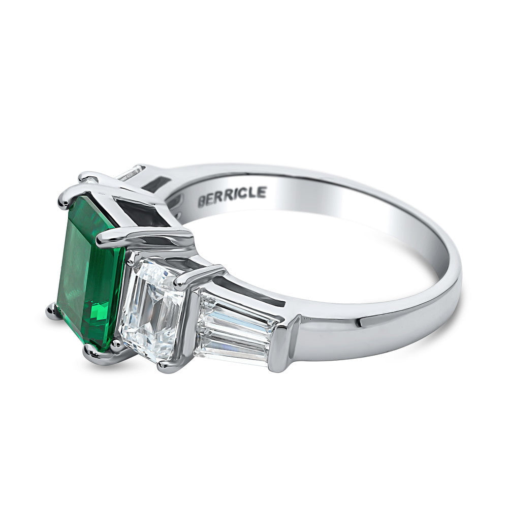 3-Stone Simulated Emerald CZ Ring in Sterling Silver