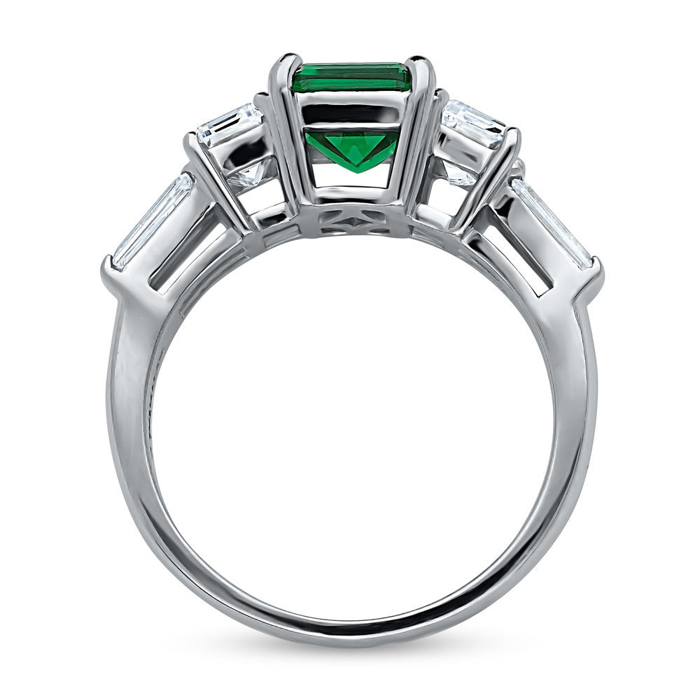 Sterling Silver 3-Stone Simulated Emerald CZ Cocktail Engagement