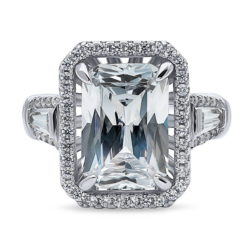 Halo Radiant Cut CZ Ring in Sterling Silver, 1 of 6