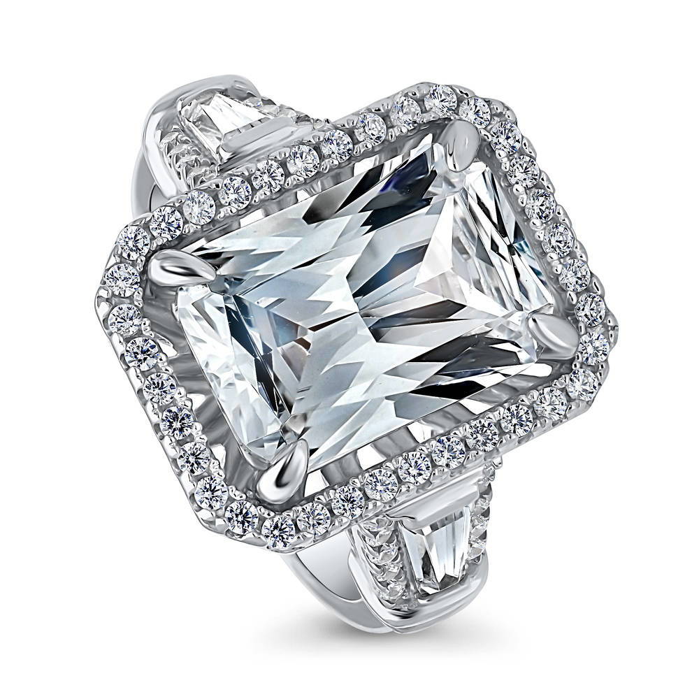 Front view of Halo Radiant Cut CZ Ring in Sterling Silver, 3 of 6