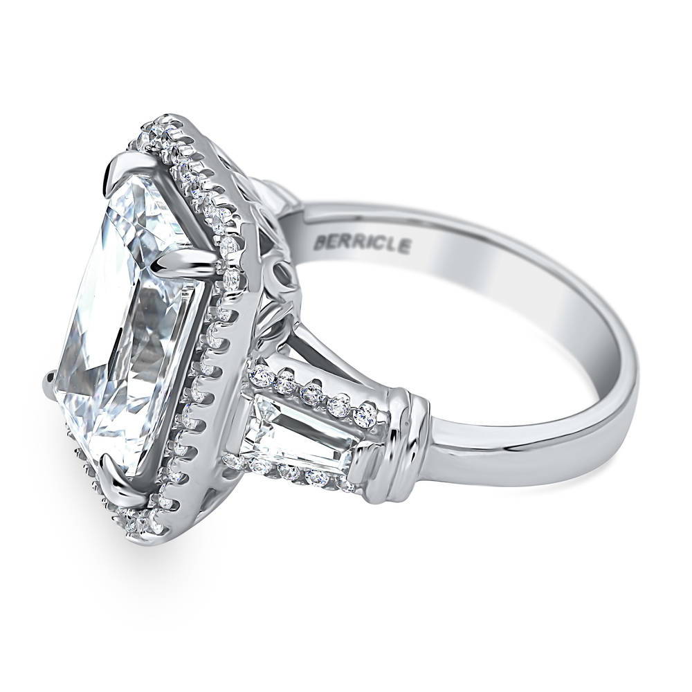 Angle view of Halo Radiant Cut CZ Ring in Sterling Silver, 4 of 6