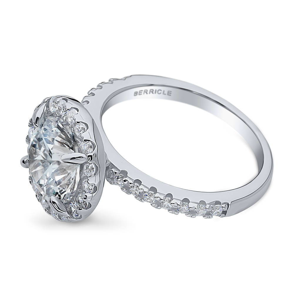 Angle view of Halo CZ Ring in Sterling Silver, 5 of 10