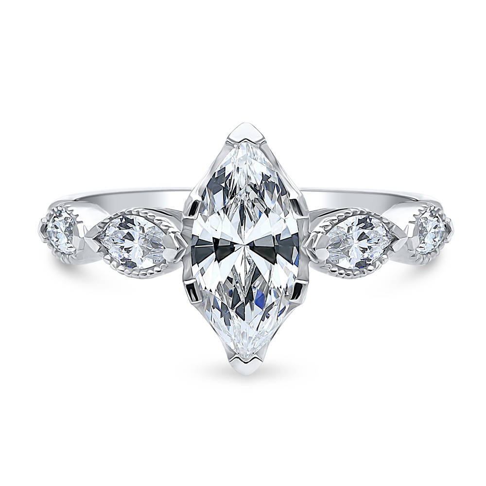 Solitaire Art Deco 1.6ct Marquise CZ Ring in Sterling Silver, 1 of 7