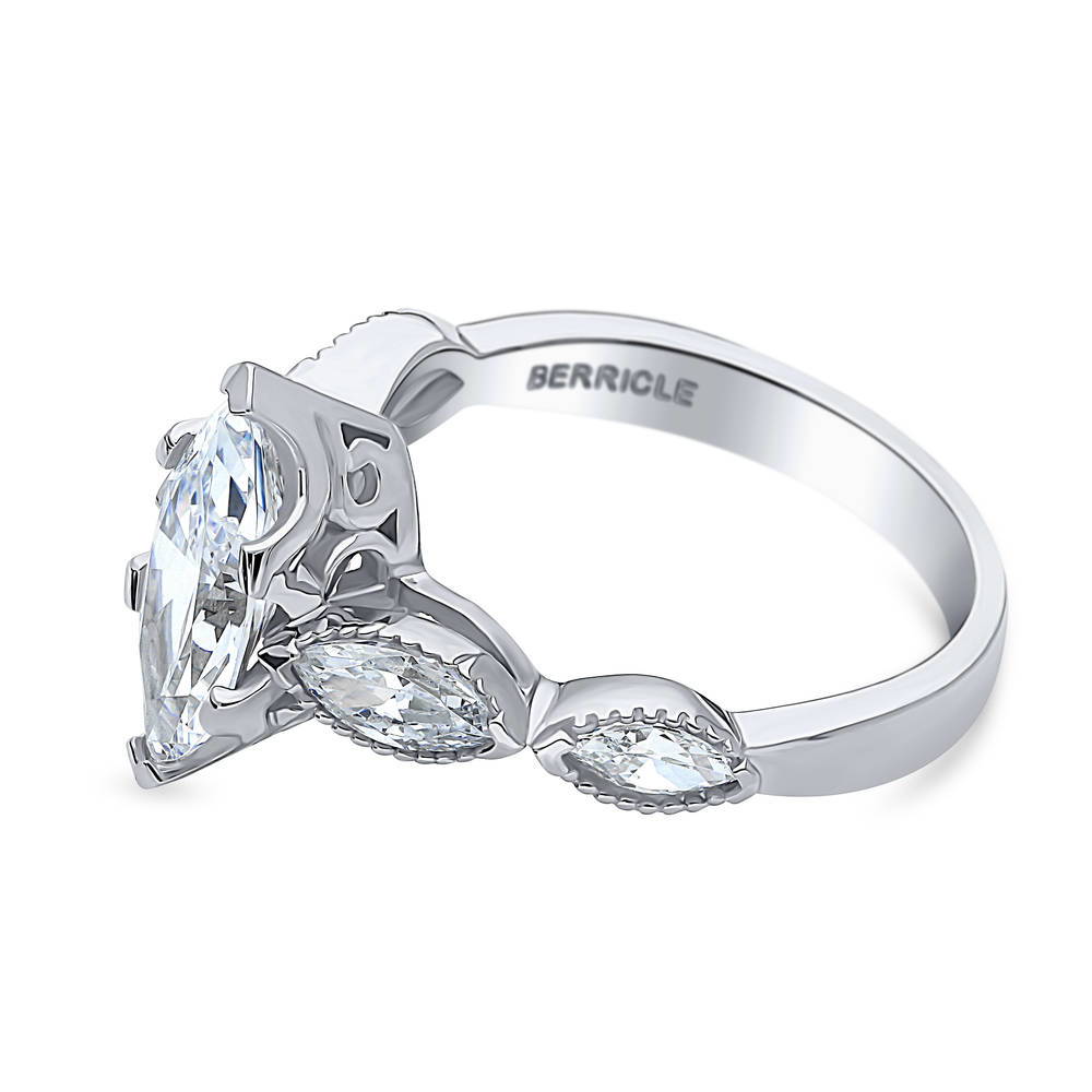 Angle view of Solitaire Art Deco 1.6ct Marquise CZ Ring in Sterling Silver, 5 of 7