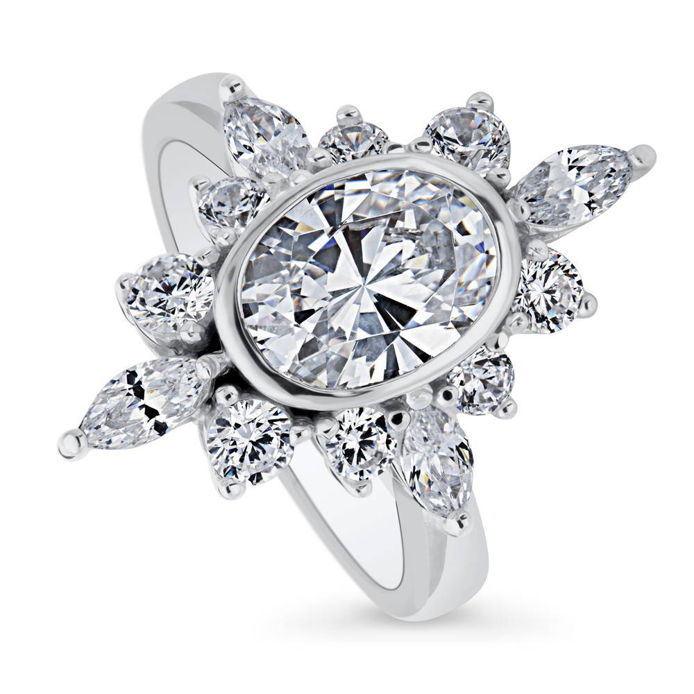 Front view of Flower Art Deco CZ Ring in Sterling Silver, 4 of 9