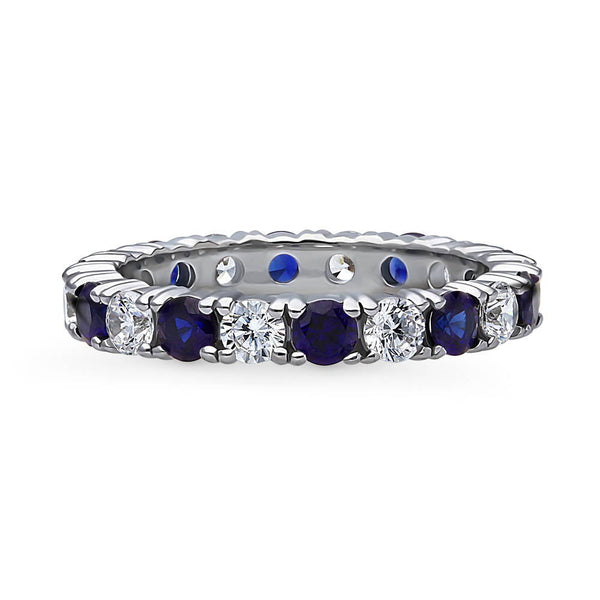 Sterling Silver Simulated Blue Sapphire CZ Wedding Eternity Ring 