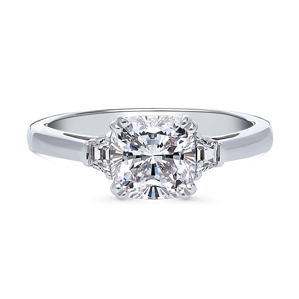 Silver 3-Stone 2ct Cushion Cut CZ Wedding Engagement Ring – BERRICLE