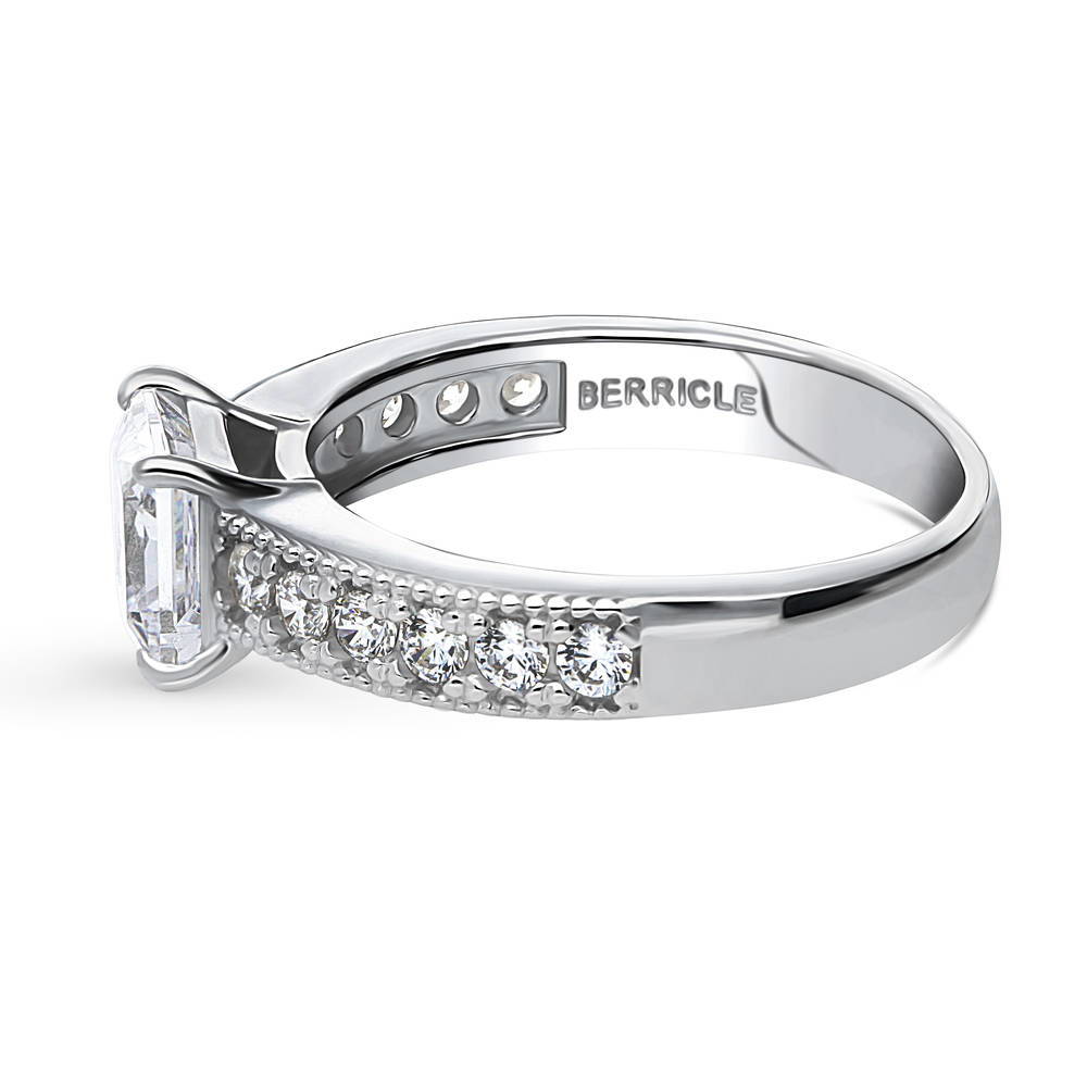 Angle view of Solitaire Milgrain 1.2ct Princess CZ Ring in Sterling Silver, 5 of 9