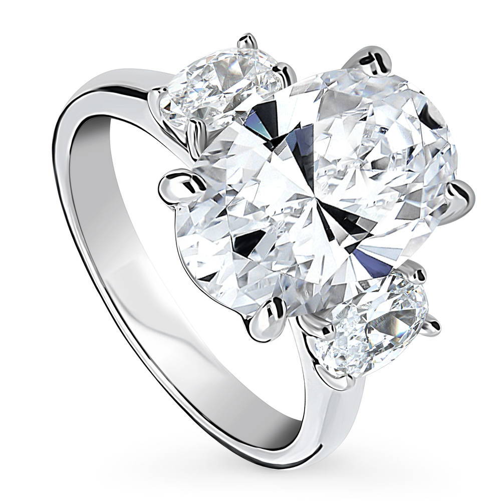 Front view of 3-Stone Oval CZ Statement Ring in Sterling Silver, 4 of 14